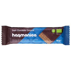 WAFELEK Z SAMOPSZY Z KREMEM KOKOSOWO – KAKAOWYM W POLEWIE CZEKOLADOWEJ BIO 40 g – HARMONICA WAFELEK Z SAMOPSZY Z KREMEM KOKOSOWO – KAKAOWYM W POLEWIE CZEKOLADOWEJ BIO 40 g – HARMONICA