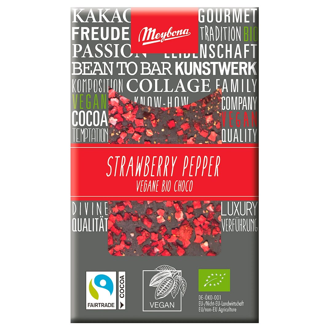 CZEKOLADA GORZKA Z TRUSKAWKAMI I PIEPRZEM FAIR TRADE BIO 30 g – MEYBONA CZEKOLADA GORZKA Z TRUSKAWKAMI I PIEPRZEM FAIR TRADE BIO 30 g – MEYBONA