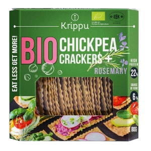 KRAKERSY PROTEINOWE Z CIECIERZYCY Z ROZMARYNEM BIO 80 g – KRIPPU KRAKERSY PROTEINOWE Z CIECIERZYCY Z ROZMARYNEM BIO 80 g – KRIPPU