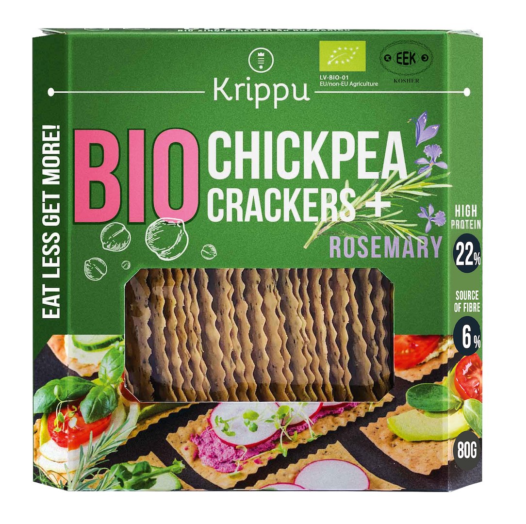 KRAKERSY PROTEINOWE Z CIECIERZYCY Z ROZMARYNEM BIO 80 g – KRIPPU KRAKERSY PROTEINOWE Z CIECIERZYCY Z ROZMARYNEM BIO 80 g – KRIPPU