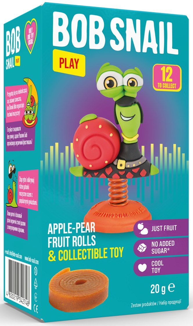PRZEKĄSKA ROLL EAT & PLAY JABŁKO – GRUSZKA Z ZABAWKĄ BEZGLUTENOWA 20 g – BOB SNAIL PRZEKĄSKA ROLL EAT & PLAY JABŁKO – GRUSZKA Z ZABAWKĄ BEZGLUTENOWA 20 g – BOB SNAIL