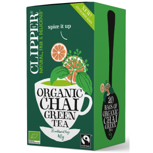 HERBATA ZIELONA CHAI Z CYNAMONEM I KARDAMONEM FAIR TRADE BIO (20 x 2 g) 40 g – CLIPPER HERBATA ZIELONA CHAI Z CYNAMONEM I KARDAMONEM FAIR TRADE BIO (20 x 2 g) 40 g – CLIPPER