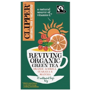 HERBATA ZIELONA Z ACEROLĄ, GUARANĄ I MATCHĄ „OŻYWIENIE” FAIR TRADE BIO (20 x 2 g) 40 g – CLIPPER HERBATA ZIELONA Z ACEROLĄ, GUARANĄ I MATCHĄ „OŻYWIENIE” FAIR TRADE BIO (20 x 2 g) 40 g – CLIPPER