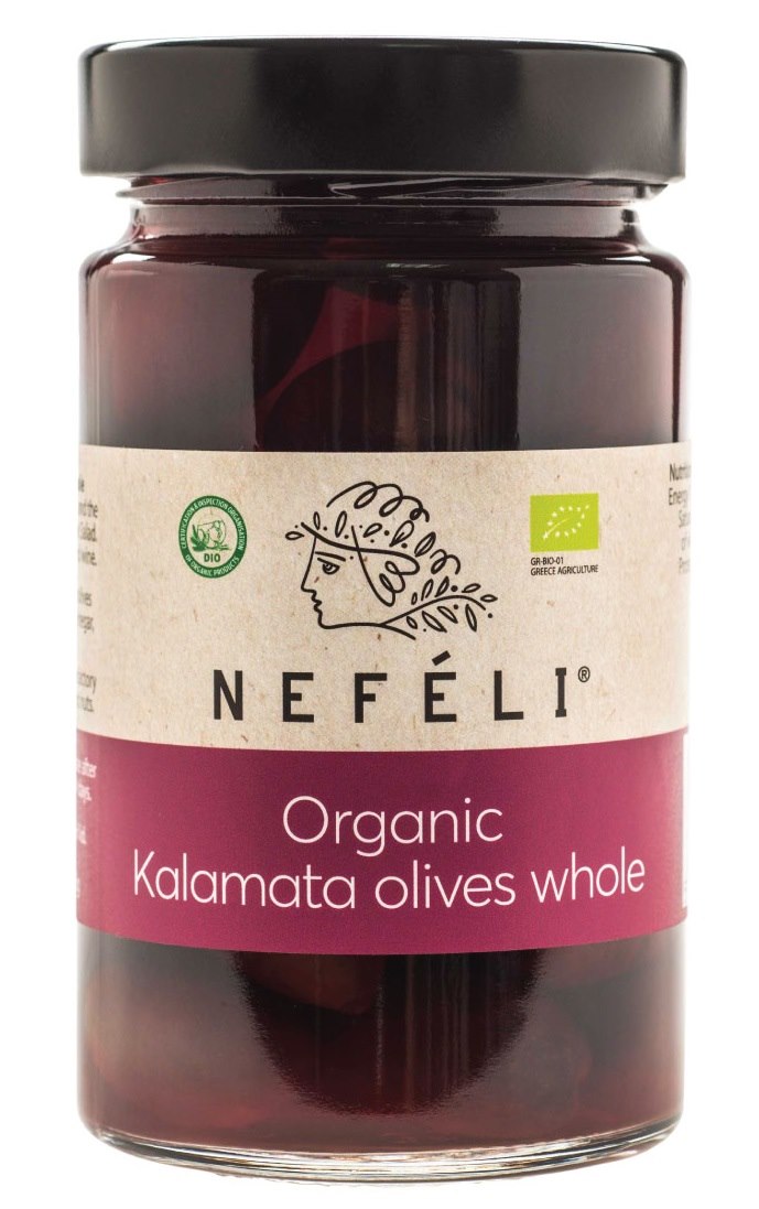 OLIWKI CZARNE KALAMATA Z PESTKĄ W ZALEWIE BIO 300 g (170 g) – NEFELI OLIWKI CZARNE KALAMATA Z PESTKĄ W ZALEWIE BIO 300 g (170 g) – NEFELI