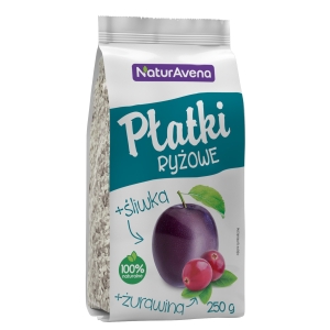 PŁATKI RYŻOWE BŁYSKAWICZNE Z ŻURAWINĄ I ŚLIWKĄ 250 g – NATURAVENA PŁATKI RYŻOWE BŁYSKAWICZNE Z ŻURAWINĄ I ŚLIWKĄ 250 g – NATURAVENA