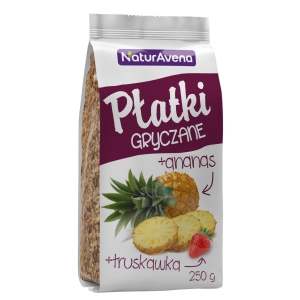PŁATKI GRYCZANE BŁYSKAWICZNE Z ANANASEM I TRUSKAWKĄ 250 g – NATURAVENA