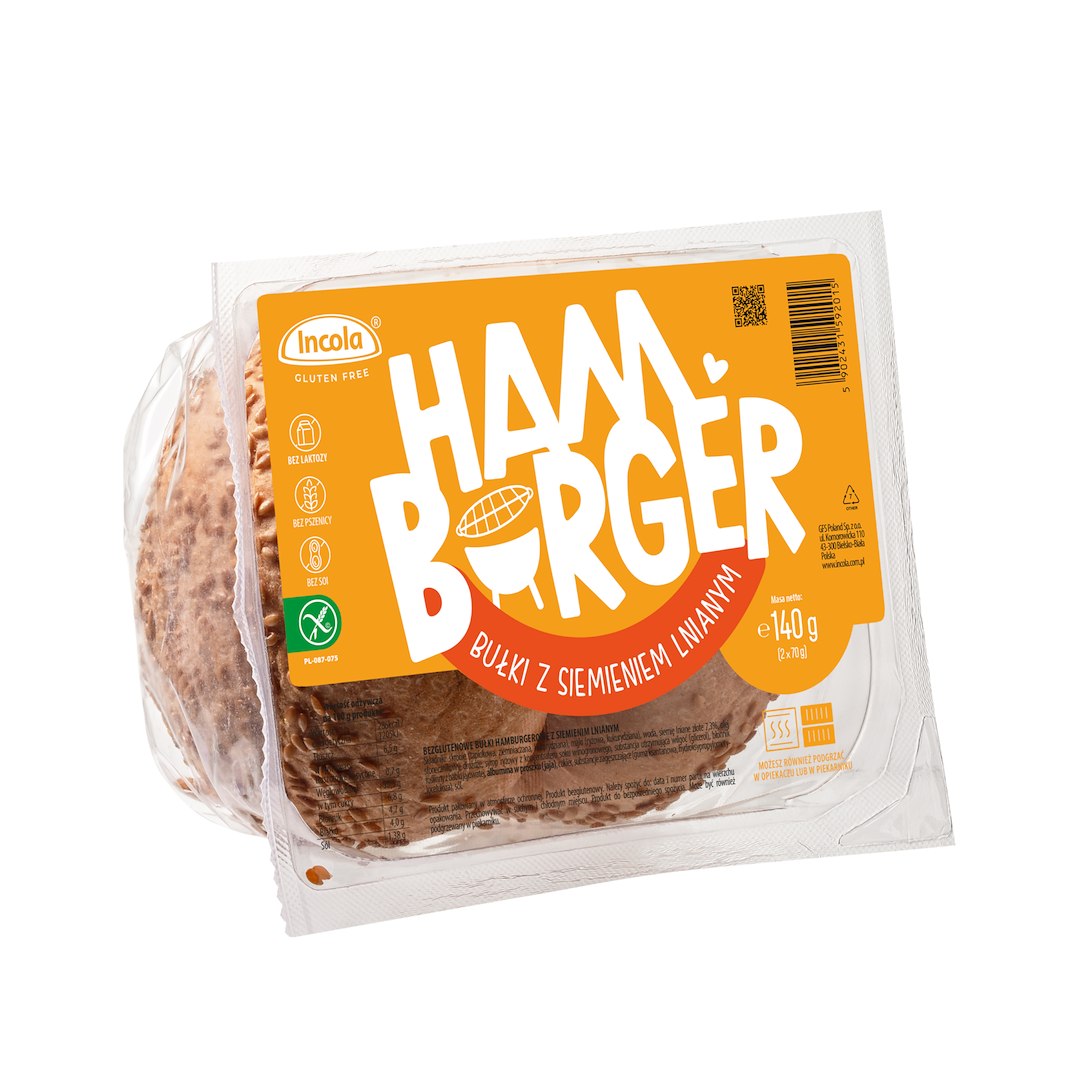 BUŁKI DO HAMBURGERÓW Z SIEMIENIEM LNIANYM BEZGLUTENOWE (2 szt.) 140 g – INCOLA BUŁKI DO HAMBURGERÓW Z SIEMIENIEM LNIANYM BEZGLUTENOWE (2 szt.) 140 g – INCOLA