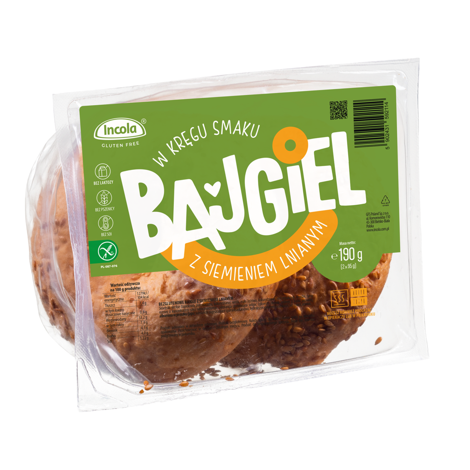 BAJGLE Z SIEMIENIEM LNIANYM BEZGLUTENOWE (2 szt.) 190 g – INCOLA BAJGLE Z SIEMIENIEM LNIANYM BEZGLUTENOWE (2 szt.) 190 g – INCOLA