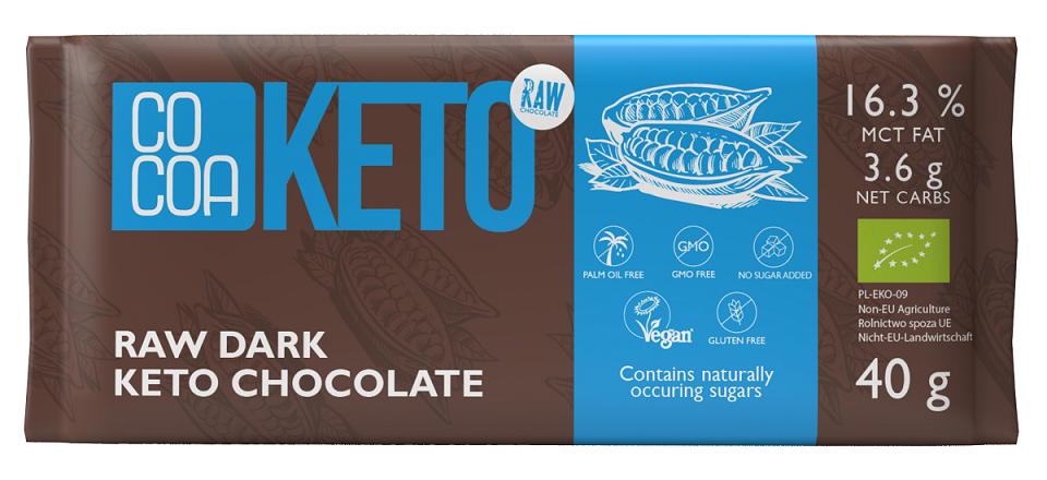 CZEKOLADA Z OLEJEM MCT BEZ DODATKU CUKRÓW BEZGLUTENOWA KETO BIO 40 g – COCOA CZEKOLADA Z OLEJEM MCT BEZ DODATKU CUKRÓW BEZGLUTENOWA KETO BIO 40 g – COCOA
