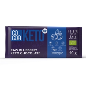 CZEKOLADA Z JAGODAMI I OLEJEM MCT BEZ DODATKU CUKRÓW BEZGLUTENOWA KETO BIO 40 g – COCOA
