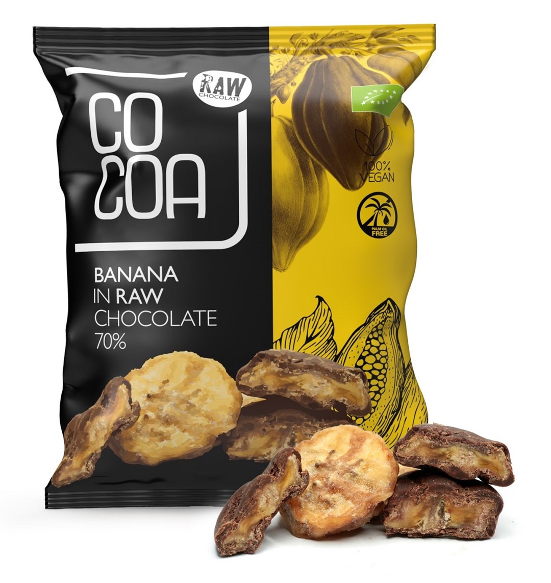 BANANY W CZEKOLADZIE SUROWEJ BIO 70 g – COCOA BANANY W CZEKOLADZIE SUROWEJ BIO 70 g – COCOA
