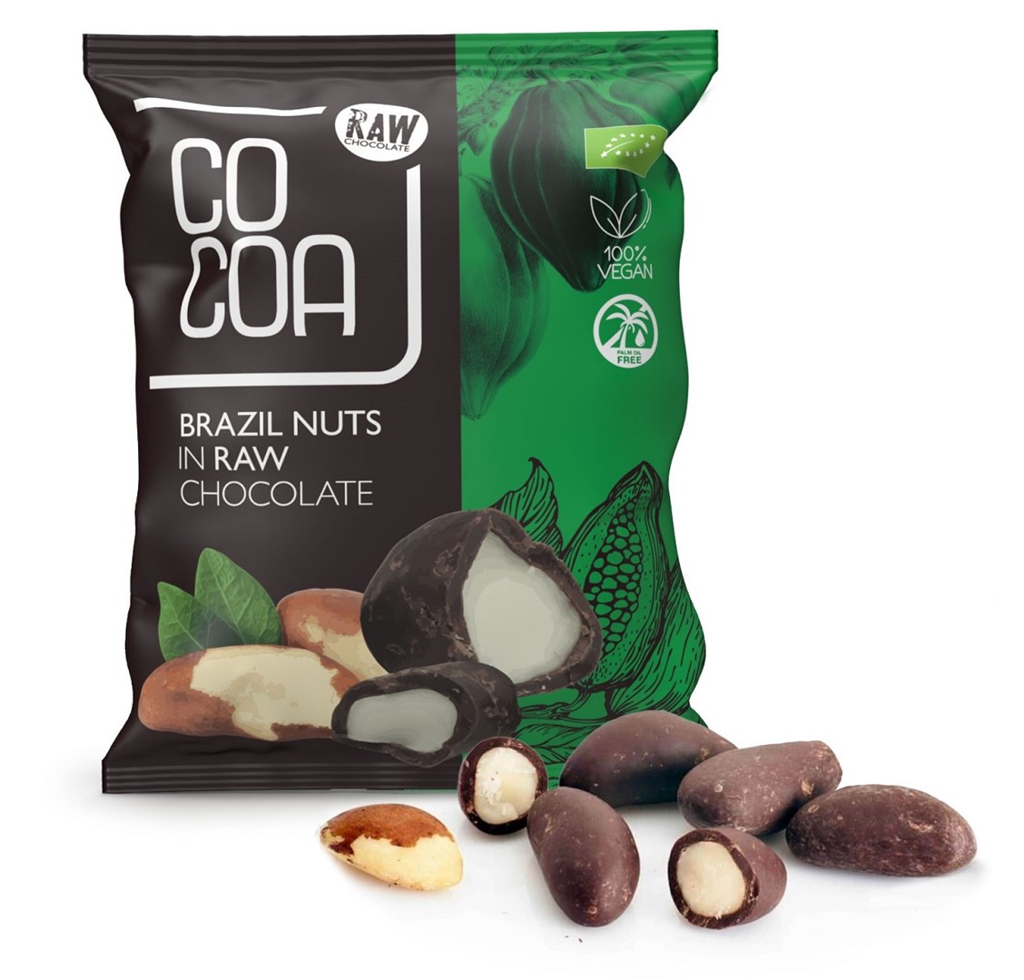 ORZECHY BRAZYLIJSKIE W CZEKOLADZIE SUROWEJ BIO 70 g – COCOA ORZECHY BRAZYLIJSKIE W CZEKOLADZIE SUROWEJ BIO 70 g – COCOA