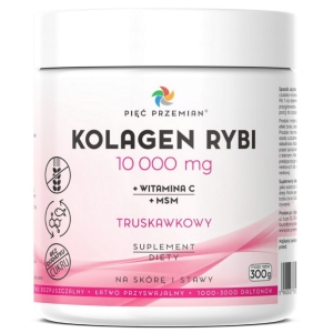 KOLAGEN RYBI + MSM + WITAMINA C TRUSKAWKOWY W PROSZKU BEZGLUTENOWY 300 g – PIĘĆ PRZEMIAN