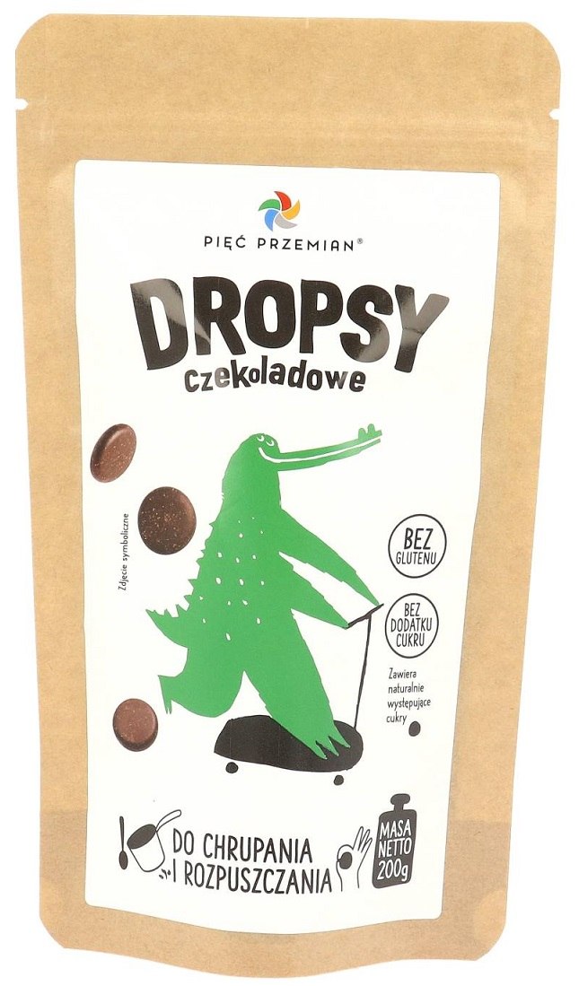 DROPSY CZEKOLADOWE BEZ DODATKU CUKRÓW BEZGLUTENOWE 200 g – PIĘĆ PRZEMIAN DROPSY CZEKOLADOWE BEZ DODATKU CUKRÓW BEZGLUTENOWE 200 g – PIĘĆ PRZEMIAN