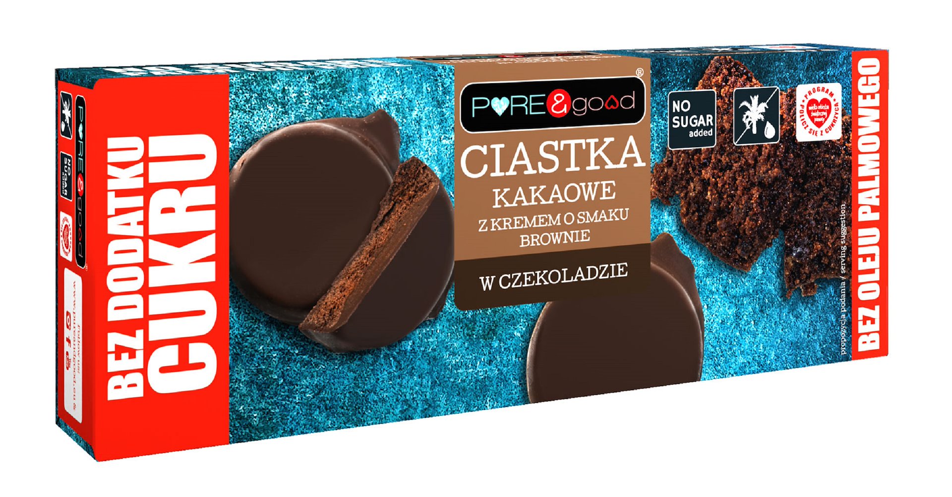 CIASTKA KAKAOWE Z KREMEM O SMAKU BROWNIE W CZEKOLADZIE DESEROWEJ BEZ DODATKU CUKRÓW 128 g – PURE&GOOD CIASTKA KAKAOWE Z KREMEM O SMAKU BROWNIE W CZEKOLADZIE DESEROWEJ BEZ DODATKU CUKRÓW 128 g – PURE&GOOD