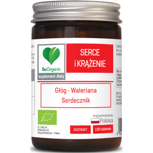 TABLETKI WSPOMAGAJĄCE SERCE I KRĄŻENIE (GŁÓG, WALERIANA, SERDECZNIK) BIO 100 szt. – BE ORGANIC