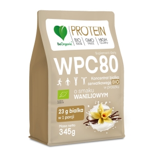 BIAŁKO SERWATKOWE O SMAKU WANILIOWYM (KONCENTRAT WPC 80) BEZ DODATKU CUKRÓW BIO 345 g – BE ORGANIC