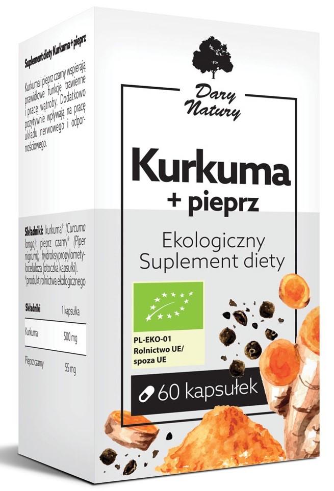 KURKUMA + CZARNY PIEPRZ BIO 60 KAPSUŁEK – DARY NATURY KURKUMA + CZARNY PIEPRZ BIO 60 KAPSUŁEK – DARY NATURY