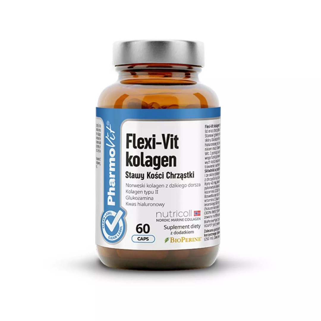 KAPSUŁKI NA WSPARCIE STAWÓW, KOŚCI I CHRZĄSTEK FLEXI-VIT KOLAGEN BEZGLUTENOWE 60 szt. – PHARMOVIT (CLEAN LABEL) KAPSUŁKI NA WSPARCIE STAWÓW, KOŚCI I CHRZĄSTEK FLEXI-VIT KOLAGEN BEZGLUTENOWE 60 szt. – PHARMOVIT (CLEAN LABEL)