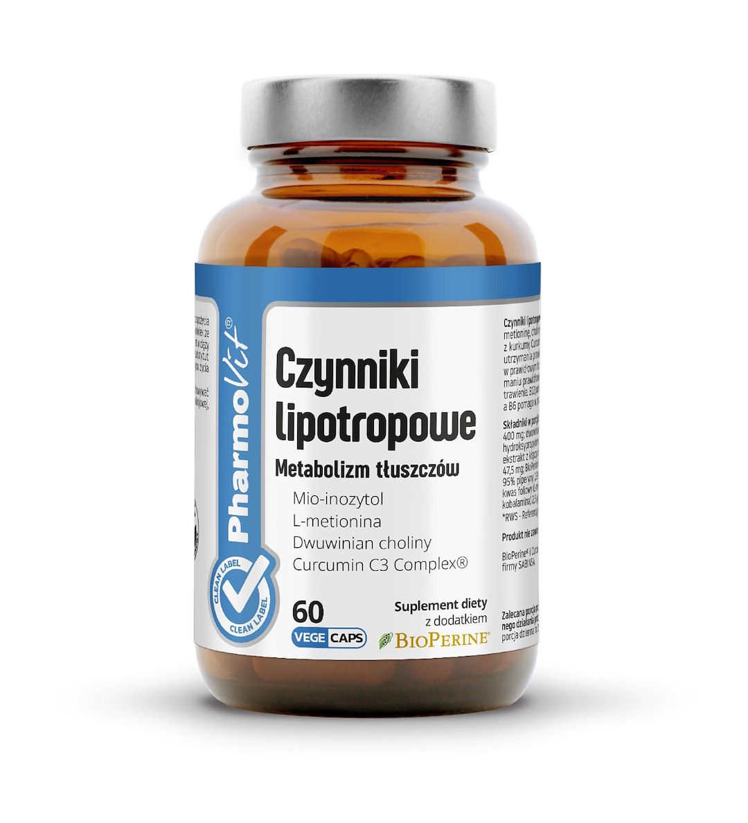 KAPSUŁKI NA METABOLIZM TŁUSZCZÓW (CZYNNIKI LIPOTROPOWE) BEZGLUTENOWE 60 szt. – PHARMOVIT (CLEAN LABEL) KAPSUŁKI NA METABOLIZM TŁUSZCZÓW (CZYNNIKI LIPOTROPOWE) BEZGLUTENOWE 60 szt. – PHARMOVIT (CLEAN LABEL)