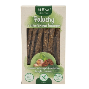 PALUCHY Z SIEMIENIEM LNIANYM, POMIDORAMI, CZOSNKIEM I BAZYLIĄ BEZGLUTENOWE 200 g – NEW MOUNTAIN