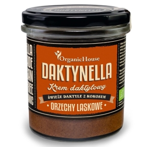 KREM KOKOS – DAKTYLE MEDJOOL – ORZECHY LASKOWE BEZGLUTENOWY BIO 280 g – ORGANICHOUSE (DAKTYNELLA)