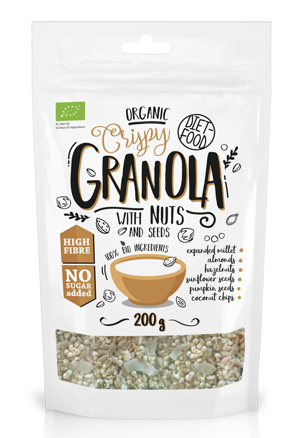 GRANOLA Z ORZECHAMI LASKOWYMI I MIGDAŁAMI BIO 200 g – DIET-FOOD GRANOLA Z ORZECHAMI LASKOWYMI I MIGDAŁAMI BIO 200 g – DIET-FOOD