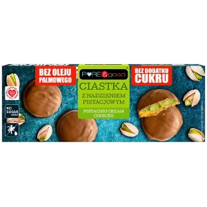 CIASTKA Z NADZIENIEM PISTACJOWYM W CZEKOLADZIE MLECZNEJ BEZ DODATKU CUKRÓW 96 g – PURE&GOOD