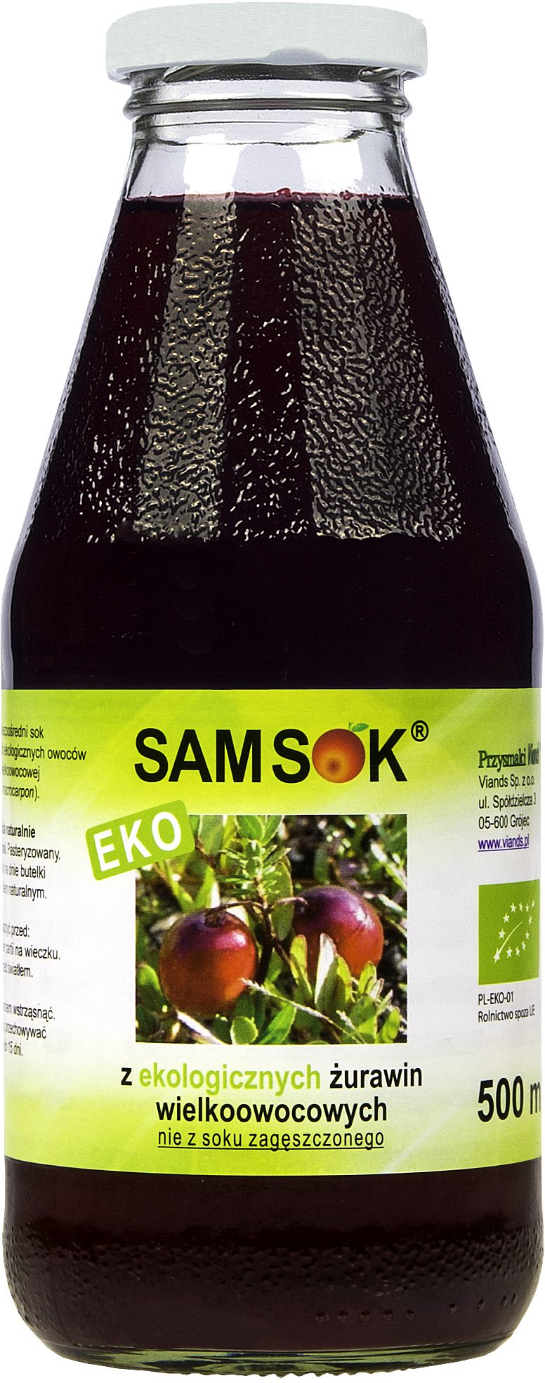 SOK Z ŻURAWINY WIELKOOWOCOWEJ NFC BIO 500 ml – VIANDS (SAM SOK) SOK Z ŻURAWINY WIELKOOWOCOWEJ NFC BIO 500 ml – VIANDS (SAM SOK)