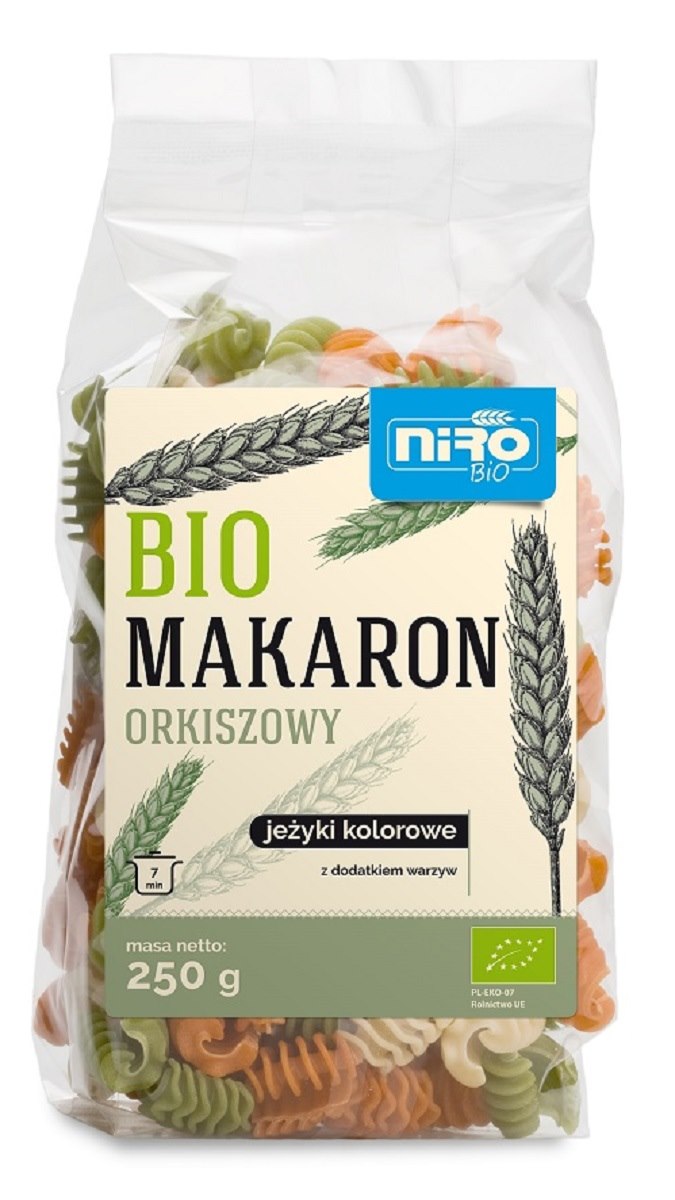 MAKARON (ORKISZOWY KOLOROWY) JEŻYKI BIO 250 g – NIRO MAKARON (ORKISZOWY KOLOROWY) JEŻYKI BIO 250 g – NIRO