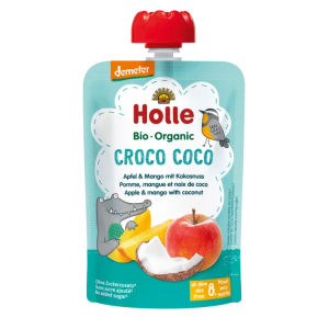 MUS KOKOSOWY KROKODYL (JABŁKO – MANGO – KOKOS) BEZ DODATKU CUKRÓW OD 8 MIESIĄCA DEMETER BIO 100 g – HOLLE