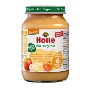 JABŁKO – BANAN – MORELA BEZ DODATKU CUKRÓW BEZGLUTENOWE OD 6 MIESIĄCA DEMETER BIO 190 g (SŁOIK) – HOLLE JABŁKO – BANAN – MORELA BEZ DODATKU CUKRÓW BEZGLUTENOWE OD 6 MIESIĄCA DEMETER BIO 190 g (SŁOIK) – HOLLE