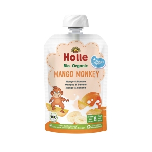 MUS MANGO MAŁPKA (JOGURT – MANGO – BANAN) BEZ DODATKU CUKRÓW OD 8 MIESIĄCA BIO 100 g – HOLLE
