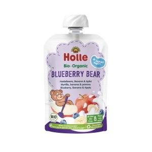 MUS BORÓWKOWY MIŚ (JOGURT – BORÓWKA – JABŁKO – BANAN) BEZ DODATKU CUKRÓW OD 8 MIESIĄCA BIO 100 g – HOLLE