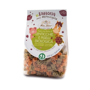 MAKARON (Z SOCZEWICY, GROSZKU ZIELONEGO I RYŻU) DLA DZIECI ZWIERZĘTA FARMA BEZGLUTENOWY BIO 250 g – PASTA NATURA