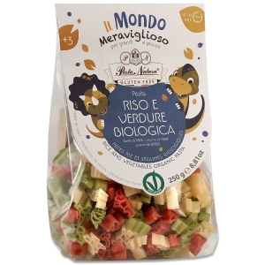 MAKARON (RYŻOWY TRÓJKOLOROWY) DLA DZIECI DINOZAURY BEZGLUTENOWY BIO 250 g – PASTA NATURA