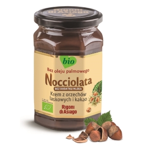 KREM WEGAŃSKI Z ORZECHÓW LASKOWYCH I KAKAO BEZGLUTENOWY BIO 250 g – RIGONI DI ASIAGO (NOCCIOLATA)