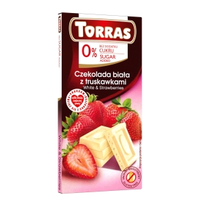 CZEKOLADA BIAŁA Z TRUSKAWKAMI BEZ DODATKU CUKRÓW BEZGLUTENOWA 75 g – TORRAS