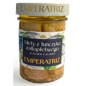 TUŃCZYK ŻÓŁTOPŁETWY FILETY MSC W OLIWIE Z OLIWEK 180 g (SŁOIK) – EMPERATRIZ