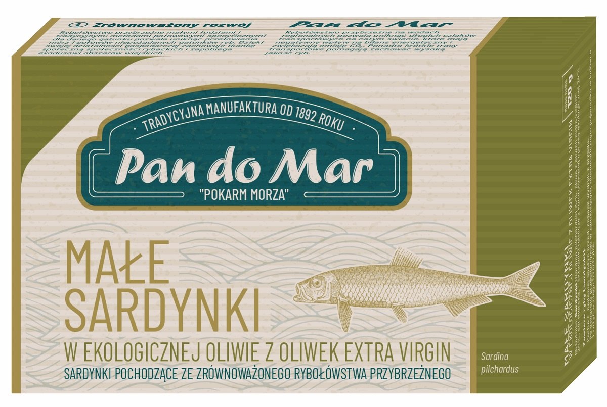 SARDYNKI EUROPEJSKIE W BIO OLIWIE Z OLIWEK EXTRA VIRGIN 120 g – PAN DO MAR SARDYNKI EUROPEJSKIE W BIO OLIWIE Z OLIWEK EXTRA VIRGIN 120 g – PAN DO MAR