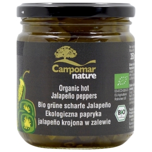 PAPRYKA JALAPENO ZIELONA KROJONA W ZALEWIE BIO 350 g (130 g) – CAMPOMAR NATURE PAPRYKA JALAPENO ZIELONA KROJONA W ZALEWIE BIO 350 g (130 g) – CAMPOMAR NATURE