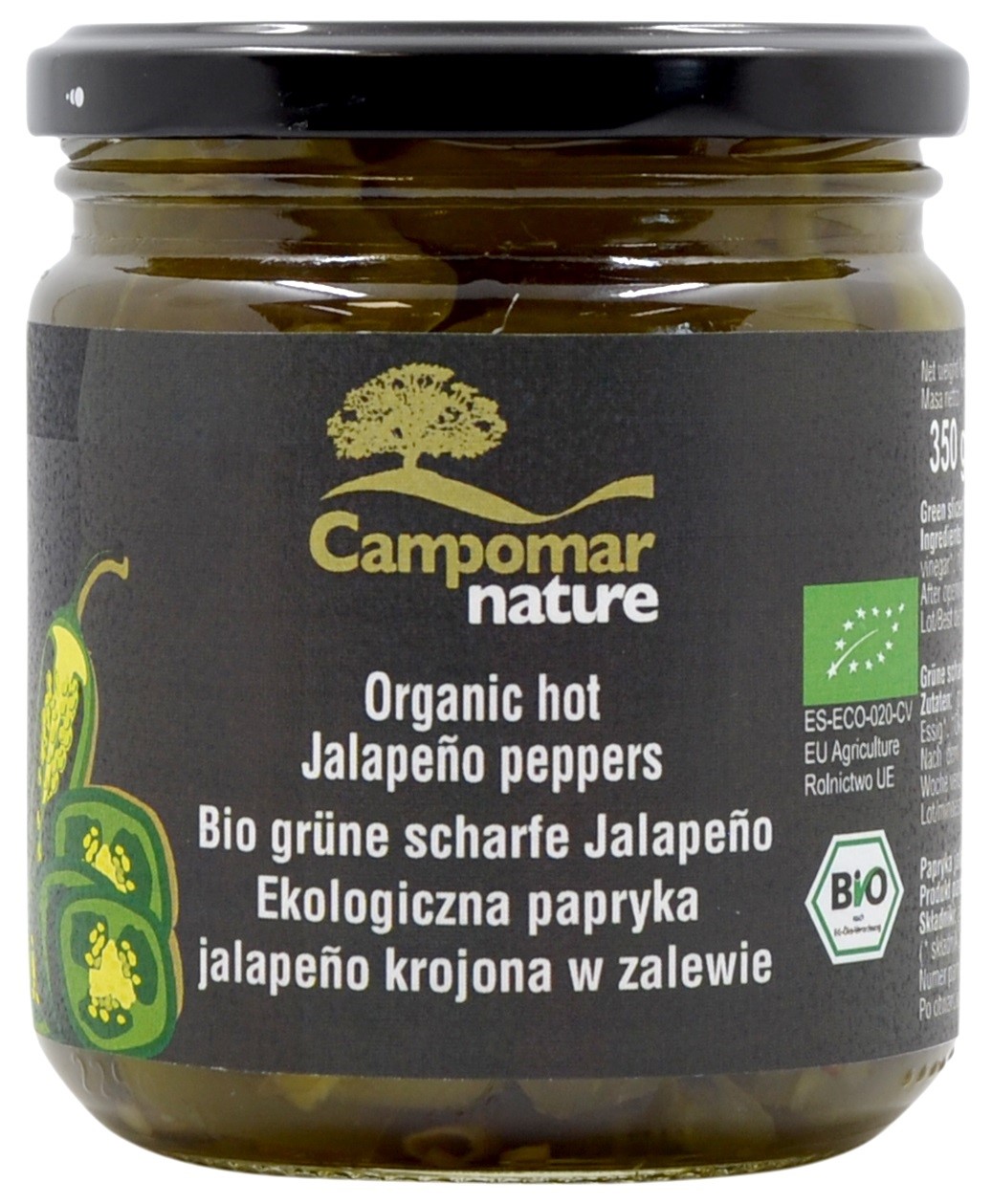 PAPRYKA JALAPENO ZIELONA KROJONA W ZALEWIE BIO 350 g (130 g) – CAMPOMAR NATURE PAPRYKA JALAPENO ZIELONA KROJONA W ZALEWIE BIO 350 g (130 g) – CAMPOMAR NATURE