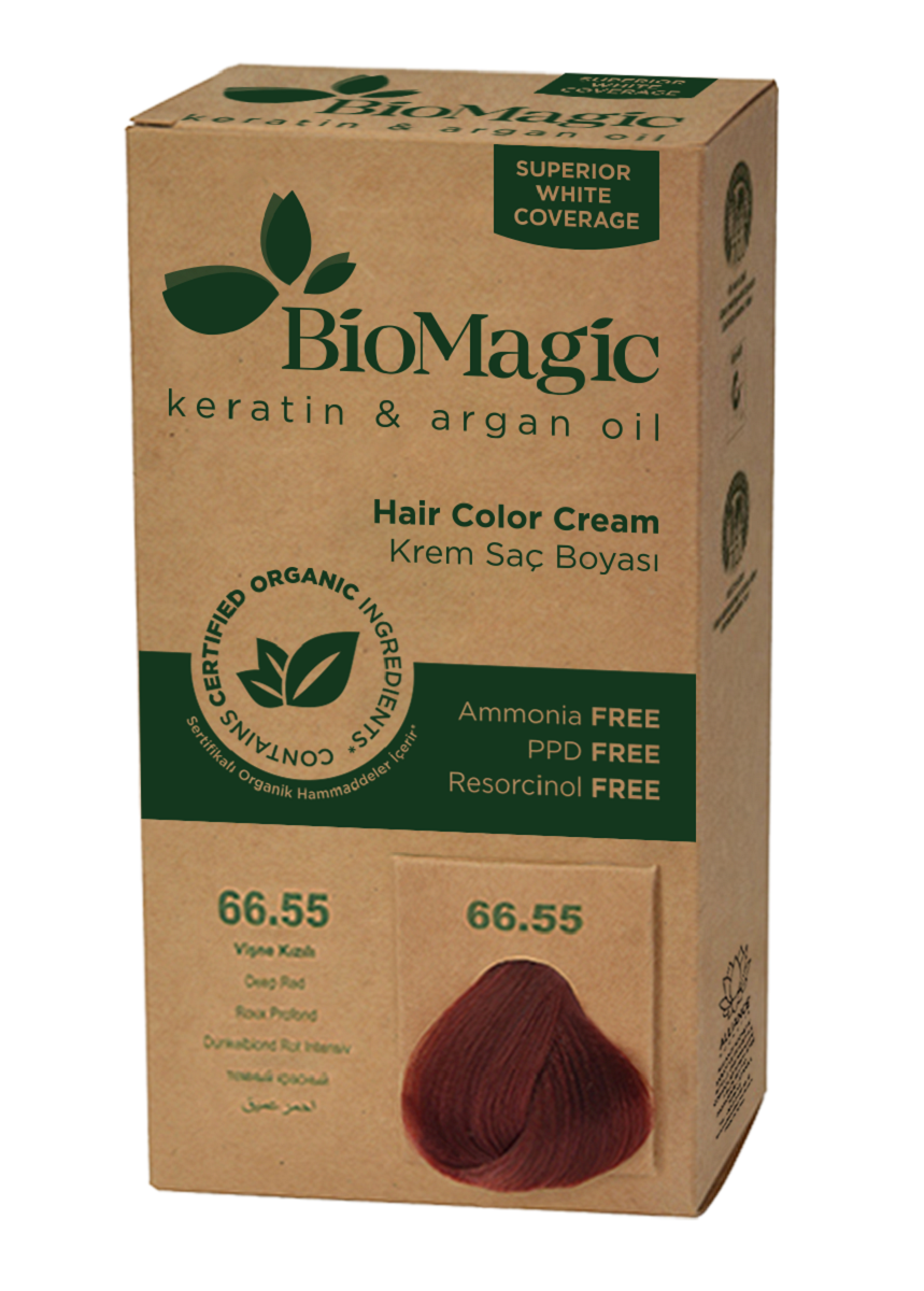 FARBA DO WŁOSÓW GŁĘBOKA CZERWIEŃ (66.55) 250 g – BIOMAGIC FARBA DO WŁOSÓW GŁĘBOKA CZERWIEŃ (66.55) 250 g – BIOMAGIC