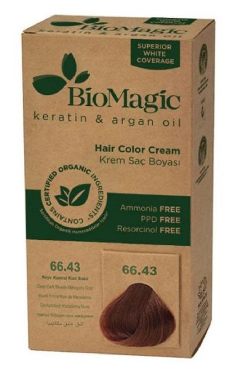 FARBA DO WŁOSÓW BARDZO CIEMNY MAHONIOWY BLOND (66.43) 250 g – BIOMAGIC FARBA DO WŁOSÓW BARDZO CIEMNY MAHONIOWY BLOND (66.43) 250 g – BIOMAGIC