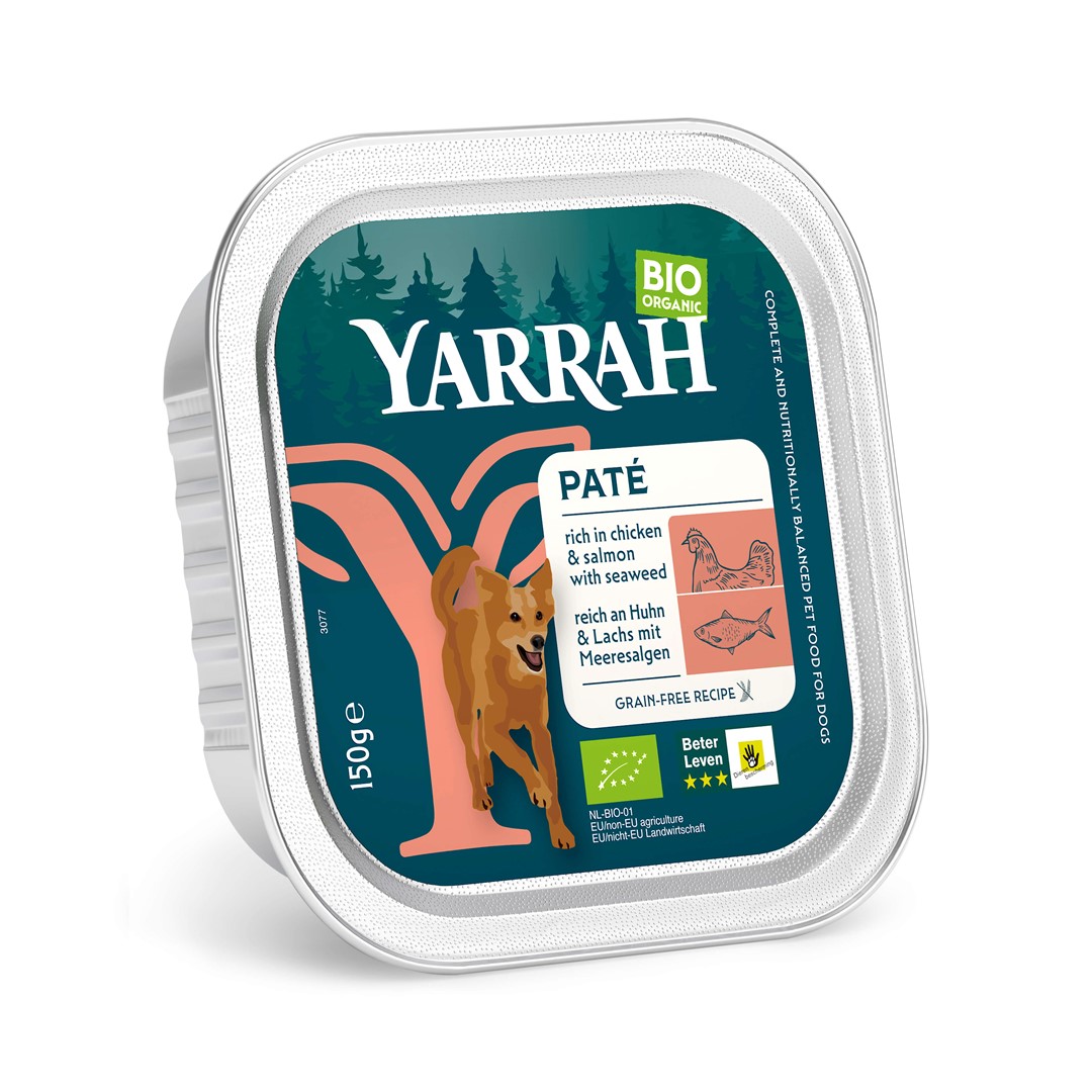 (DLA PSA) PASZTET Z KURCZAKA I ŁOSOSIA Z ALGAMI MORSKIMI BIO 150 g – YARRAH (DLA PSA) PASZTET Z KURCZAKA I ŁOSOSIA Z ALGAMI MORSKIMI BIO 150 g – YARRAH