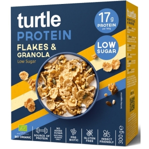 PŁATKI PROTEINOWE Z GRANOLĄ BEZ DODATKU CUKRÓW BEZGLUTENOWE BIO 300 g – TURTLE
