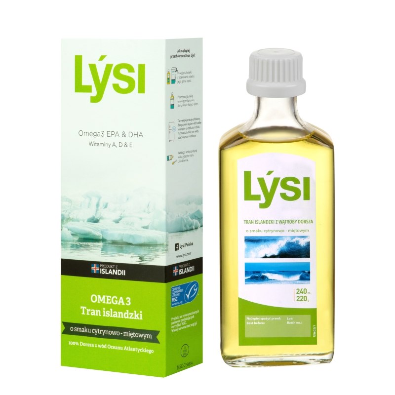 TRAN ISLANDZKI MSC OMEGA-3 (1080 mg) O SMAKU CYTRYNOWO – MIĘTOWYM 240 ml – LYSI TRAN ISLANDZKI MSC OMEGA-3 (1080 mg) O SMAKU CYTRYNOWO – MIĘTOWYM 240 ml – LYSI