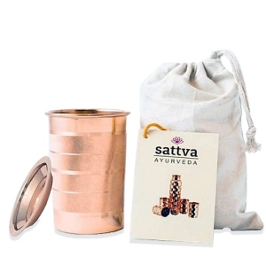 KUBEK MIEDZIANY STRIPED Z POKRYWKĄ 350 ml – SATTVA (AYURVEDA)