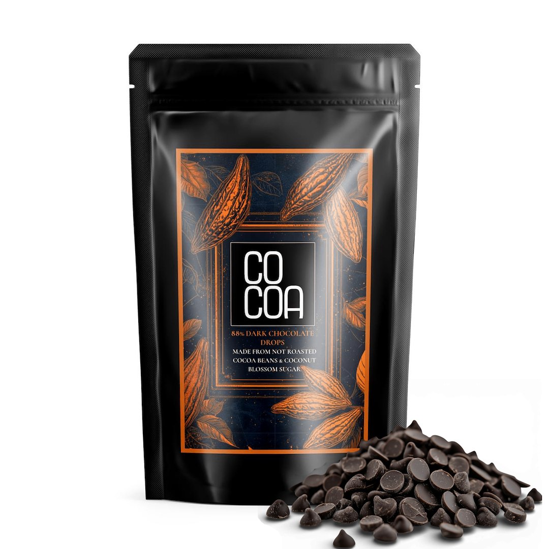 DROPSY Z CIEMNEJ CZEKOLADY 88 % BIO 200 g – COCOA DROPSY Z CIEMNEJ CZEKOLADY 88 % BIO 200 g – COCOA