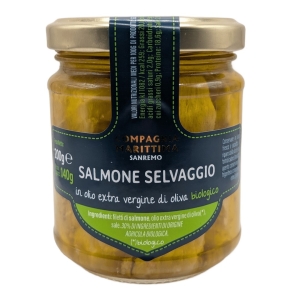 ŁOSOŚ ATLANTYCKI FILETY W BIO OLIWIE Z OLIWEK EXTRA VIRGIN 200 g (SŁOIK) – COMPAGNIA MEDITERRANEA ŁOSOŚ ATLANTYCKI FILETY W BIO OLIWIE Z OLIWEK EXTRA VIRGIN 200 g (SŁOIK) – COMPAGNIA MEDITERRANEA